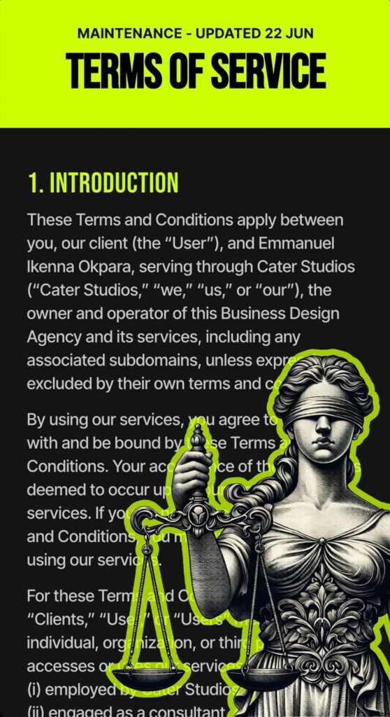 terms of service condition page development by cater studios